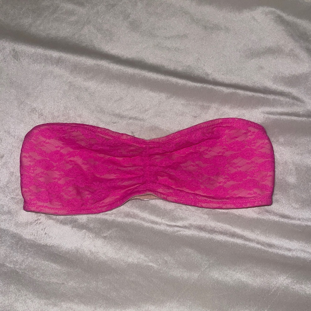 Victoria Secret Pink Hot Pink Lace Strapless Full Coverage Bra